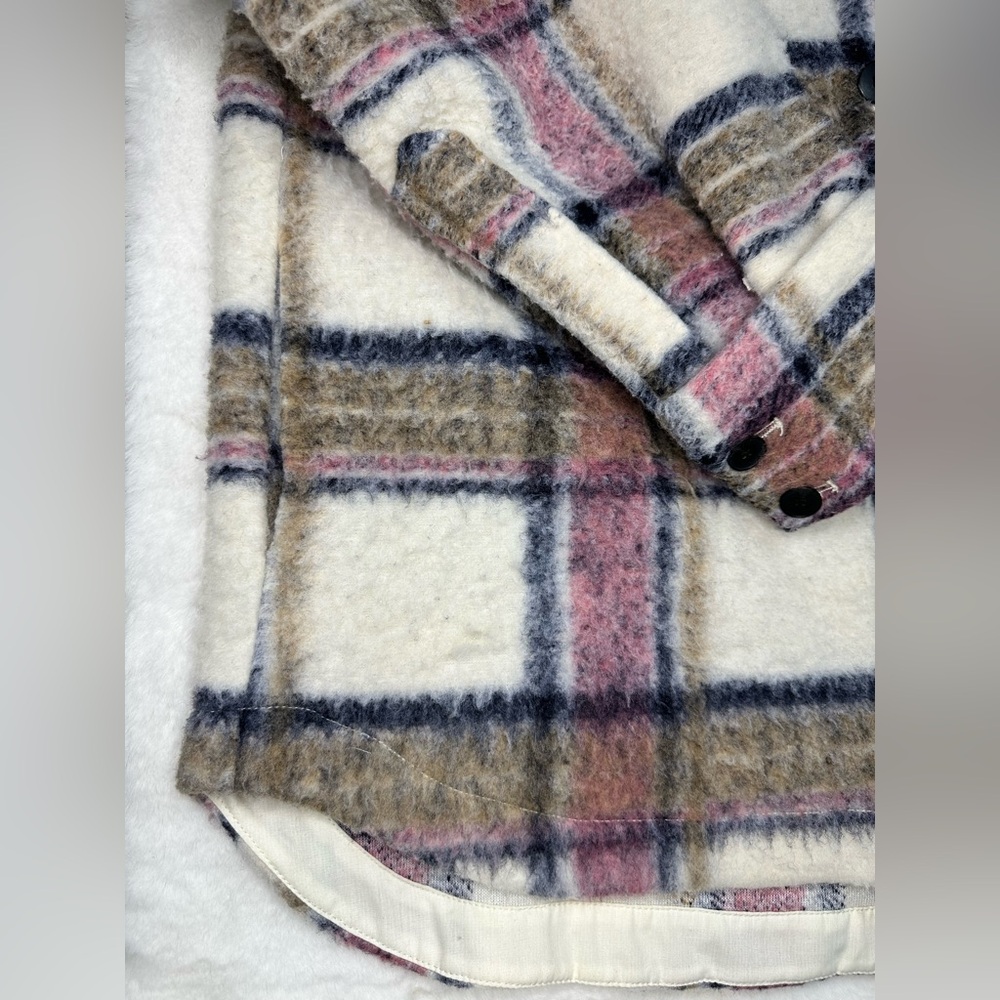 ZARA Plaid Oversized Pink Tan and Blue Shacket Size Large - Picture 8 of 10